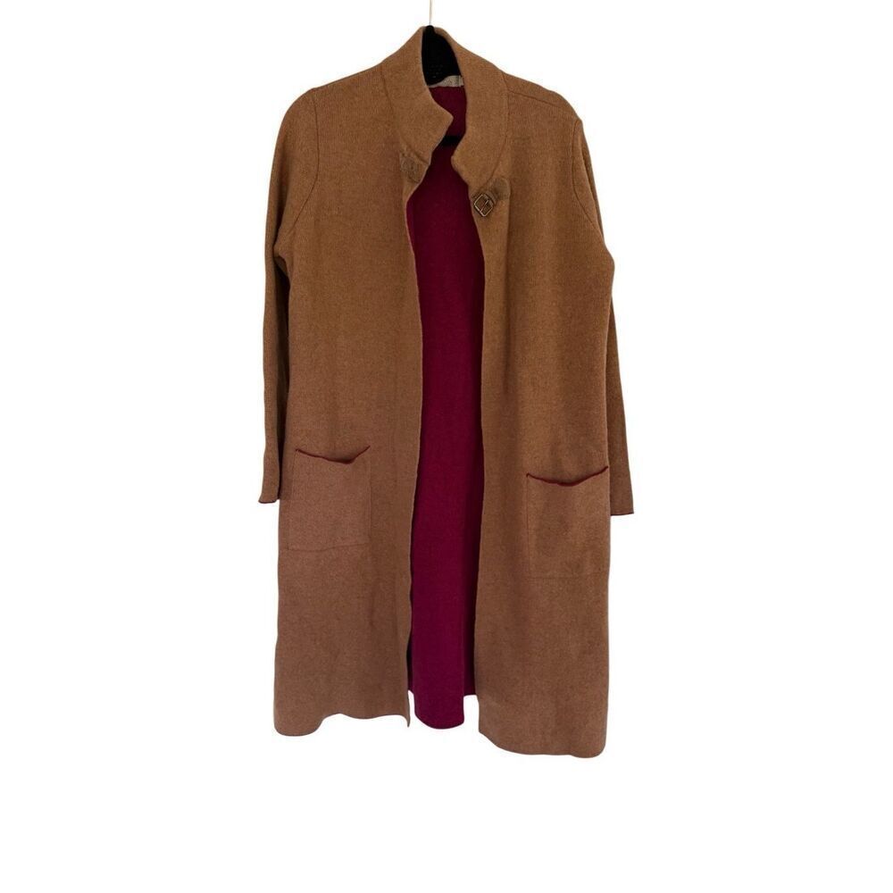 A. IDA Womens Tan Pink Italian Wool Blend Longline Sweater Jacket Size Large - Picture 6 of 14